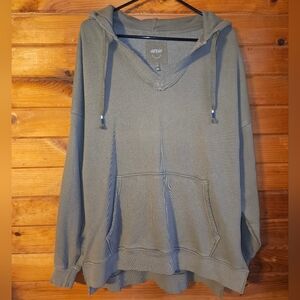 Aerie Oversized V Neck Hood Sweatshirt Olive green Small